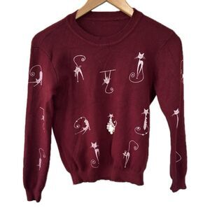 Unbranded Silkscreen Crazy Cat Lady Pearls Embellishment Knit Crewneck Sweater